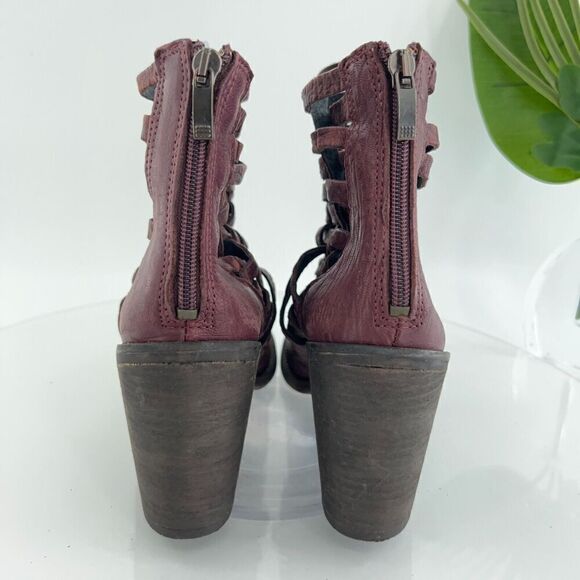 Free People Carrera Boots Women's 38 8 Red Leather Distressed Strappy Bootie - Picture 6 of 15